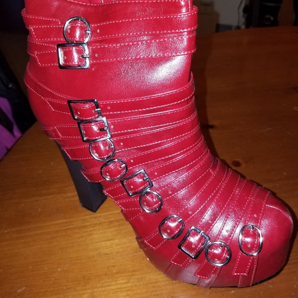 NEW RED PLATFORM ANKLE BOOTS